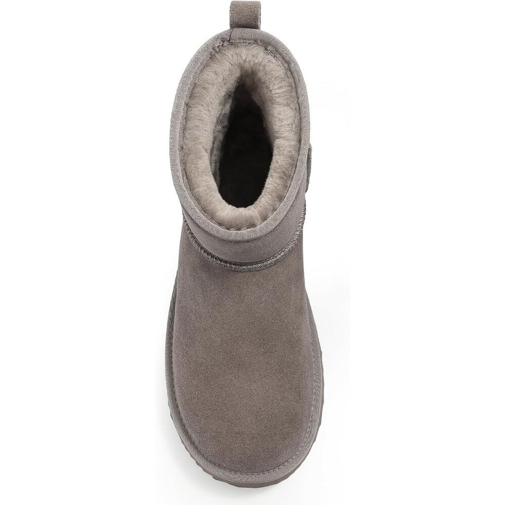Women's Genuine Suede Boots Warm Fuzzy Boots Snow Boots with Fur Lined Grey - Picture 5 of 6